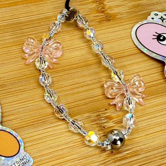 String Ting Teeny Charm Cutesy Pink Bows w Swarovski Crystals - Picture 2 of 4